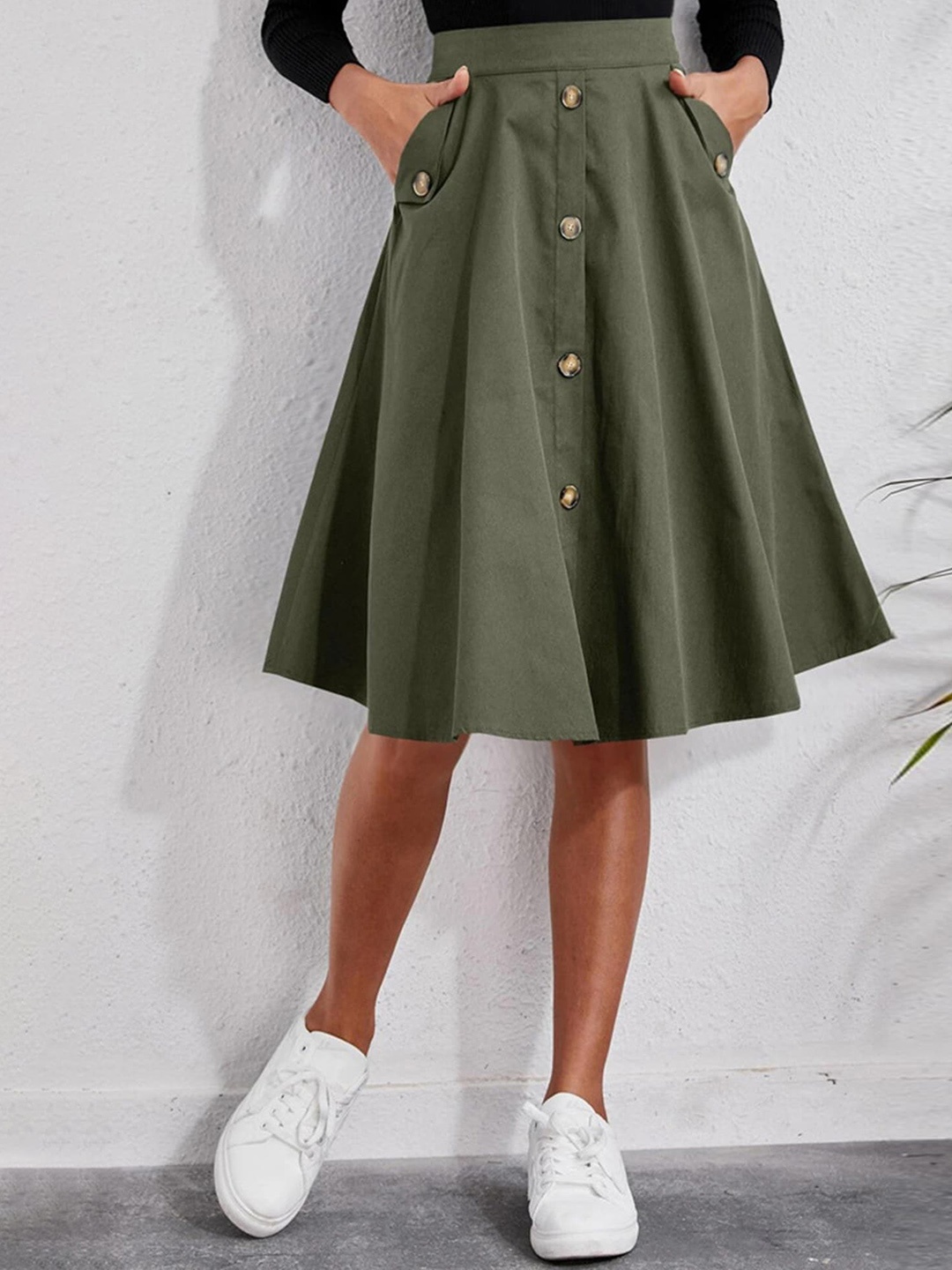 

LULU & SKY Pure Cotton A-Line Midi Skirt, Green