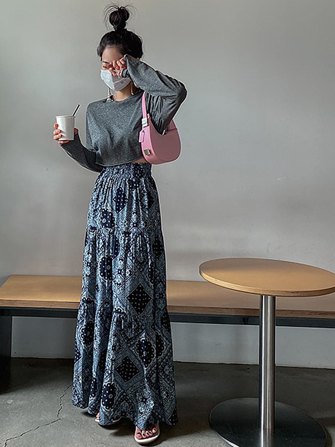 

LULU & SKY Geometric Printed A-Line Maxi Skirts, Navy blue