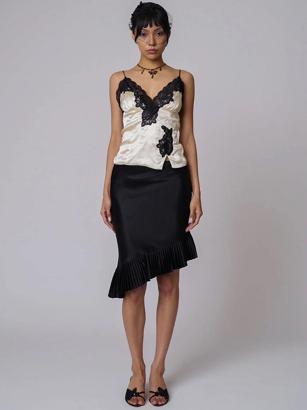 

LULU & SKY Pleated Diagonal Hem Pencil Skirt, Black