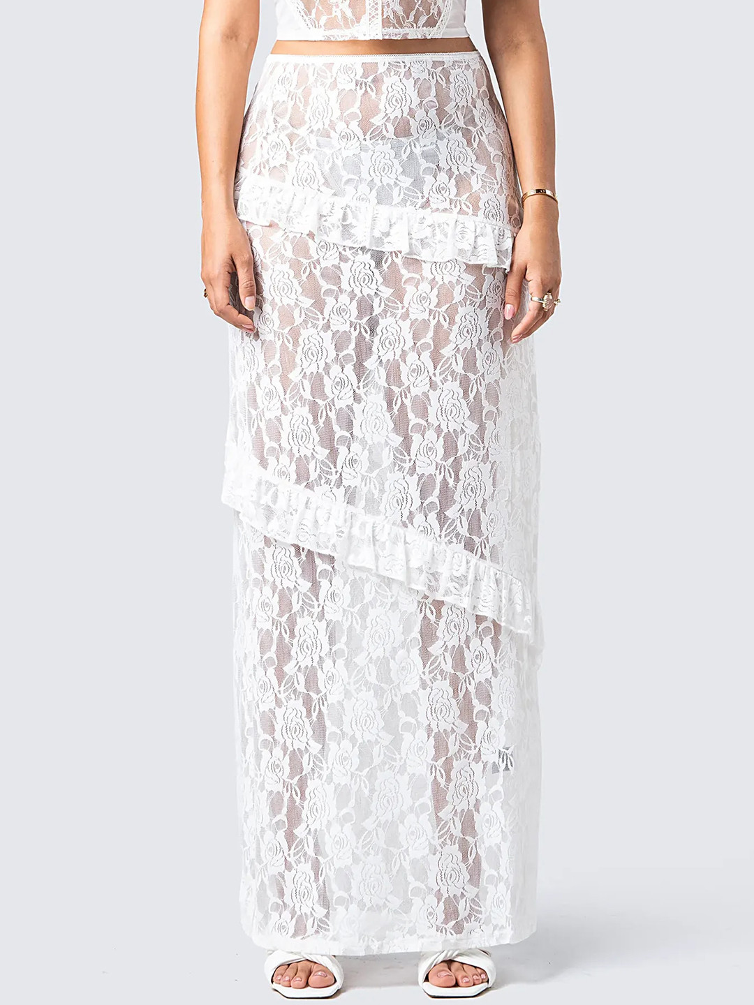 

LULU & SKY Floral Self-Design Straight Maxi Dress, White