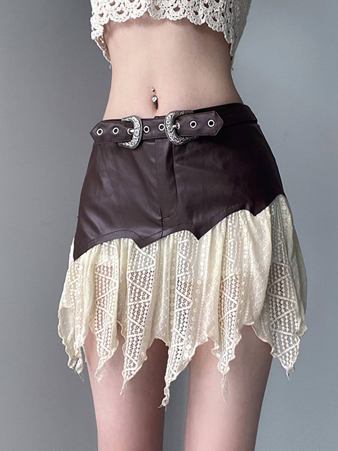 

LULU & SKY Asymmetric A-Line Mini Skirt, Brown