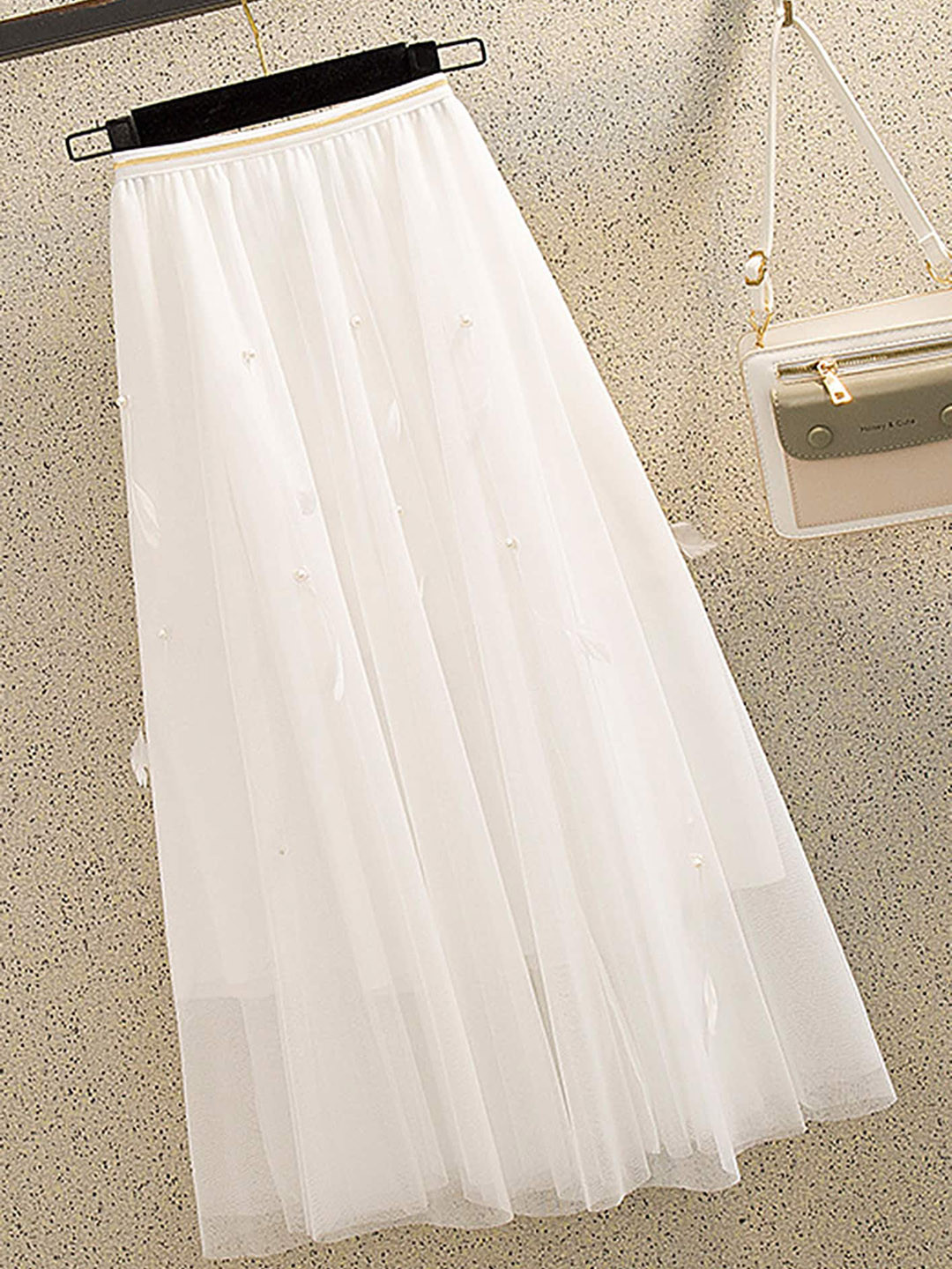 

LULU & SKY Beaded Flared Midi Skirt, White