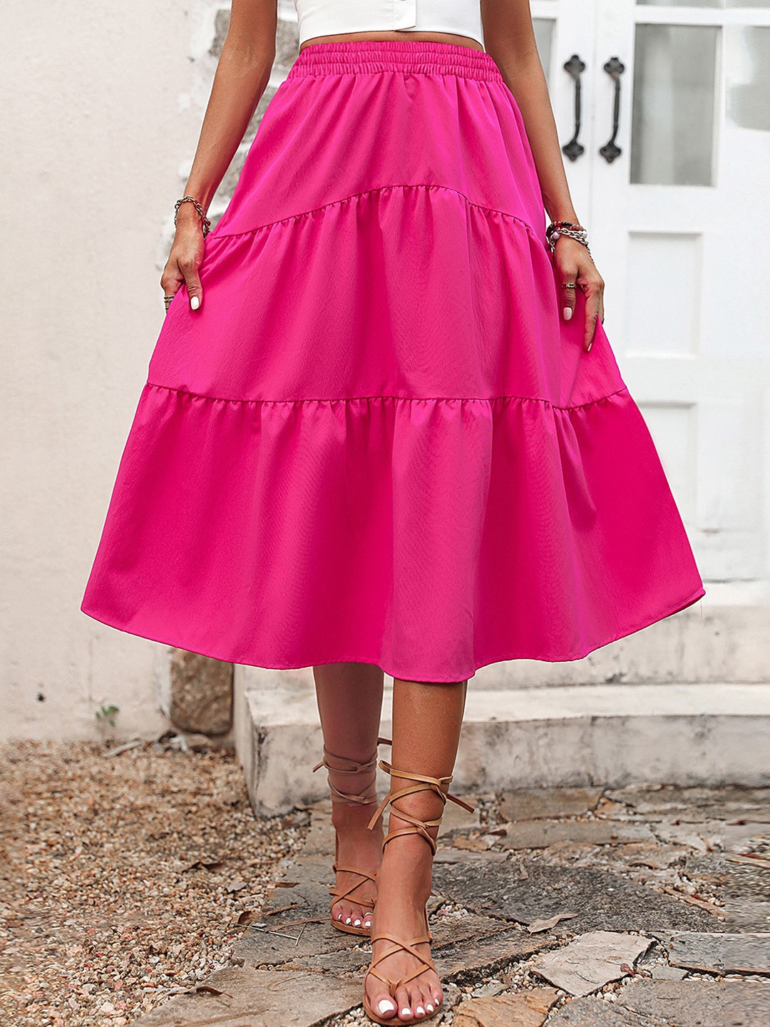 

LULU & SKY Tiered Maxi Skirt, Pink