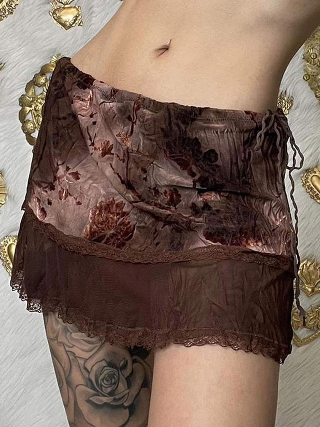 

LULU & SKY Abstract Printed A-Line Mini Skirt, Brown