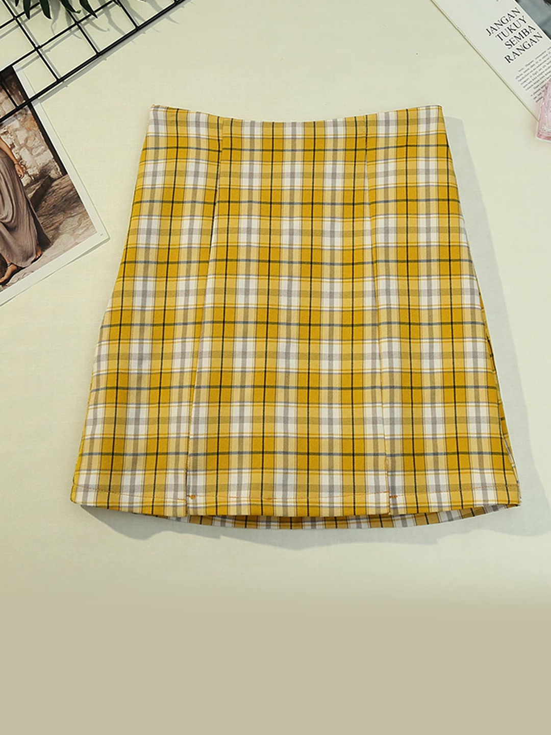 

LULU & SKY Checked A-Line Mini Skirt, Yellow