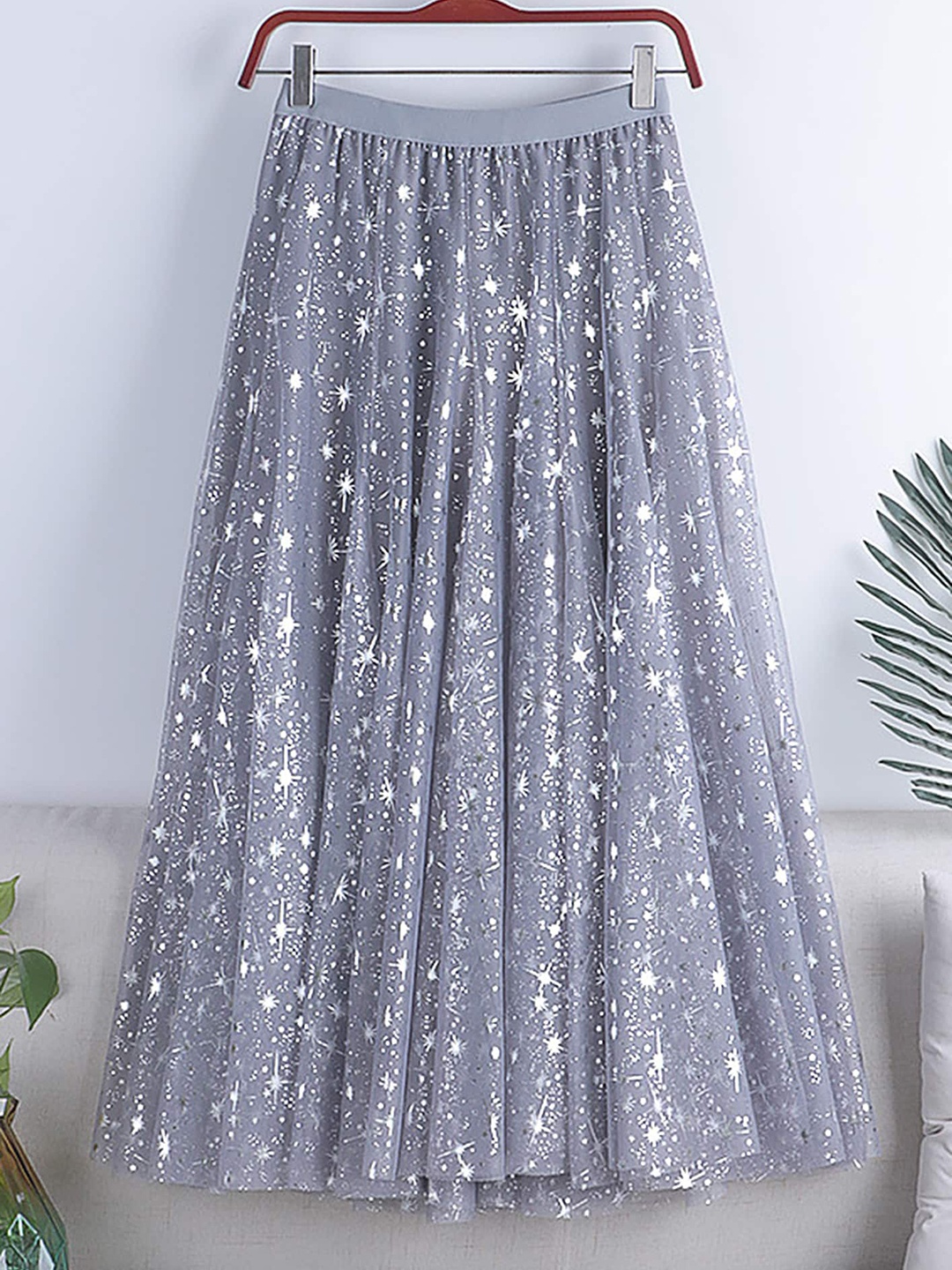 

LULU & SKY Embellished Flared Midi Skirt, Grey