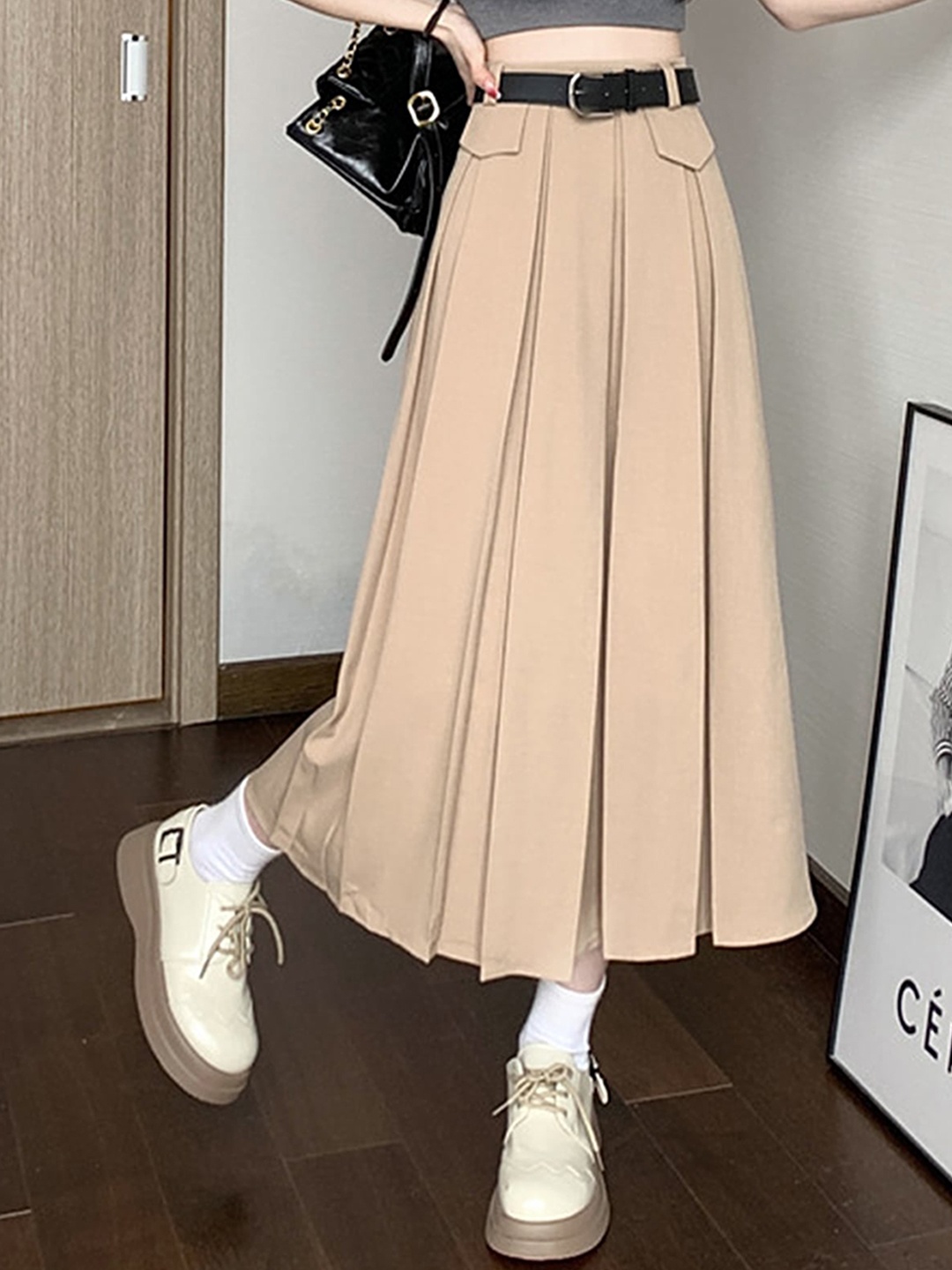 

LULU & SKY Pleated A-Line Midi Skirt, Khaki