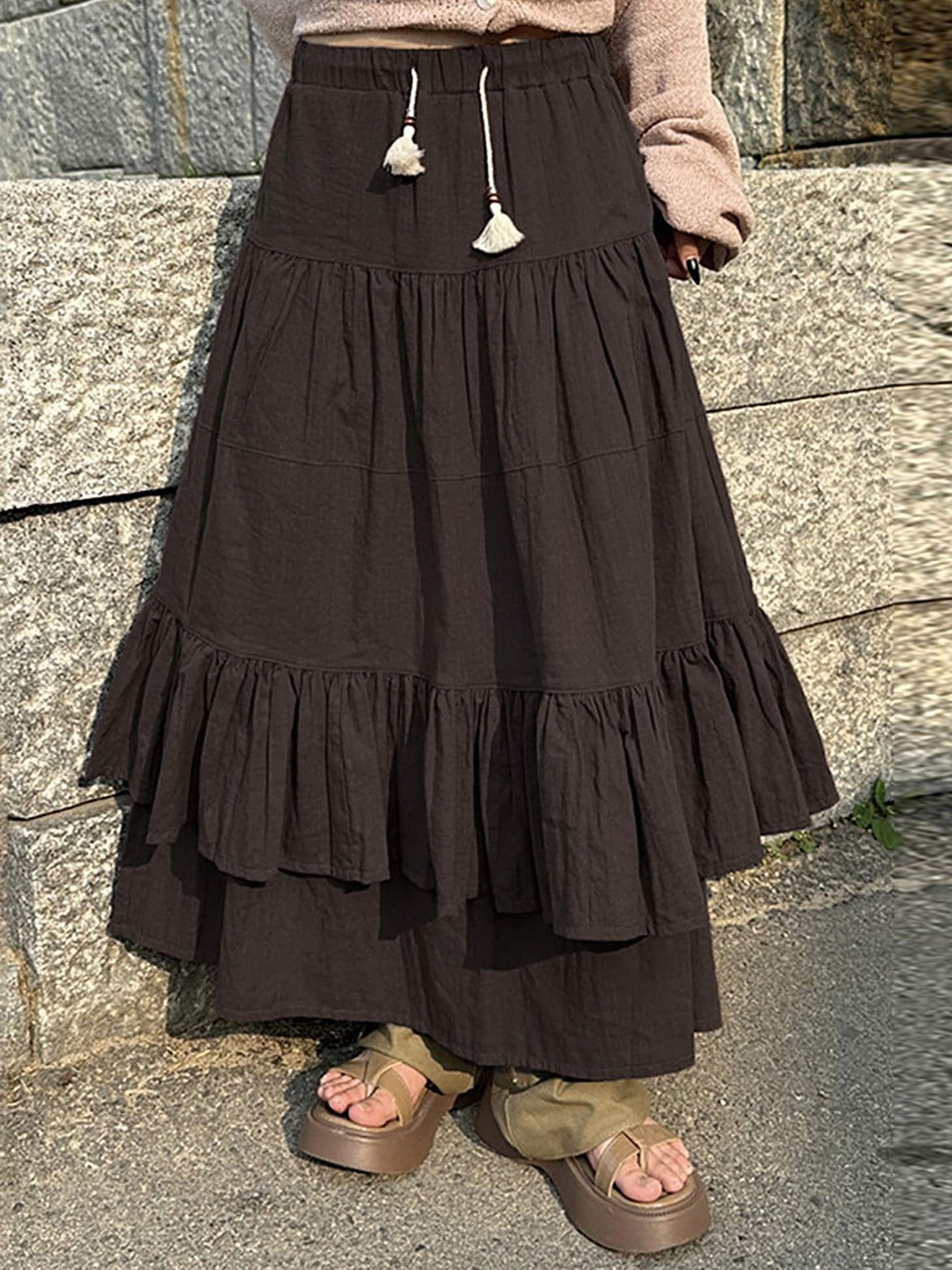 

LULU & SKY Flared Maxi Skirt, Brown