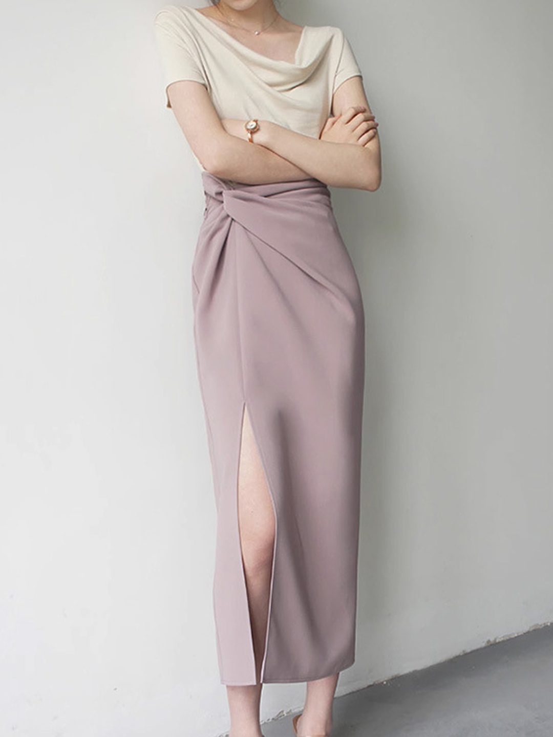 

LULU & SKY Twisted Straight Midi Skirt, Purple