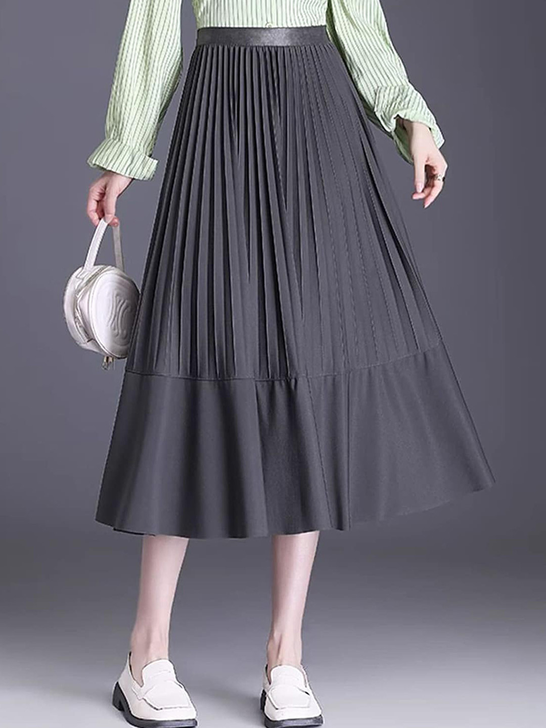 

LULU & SKY Pleated Flared Midi Skirt, Grey