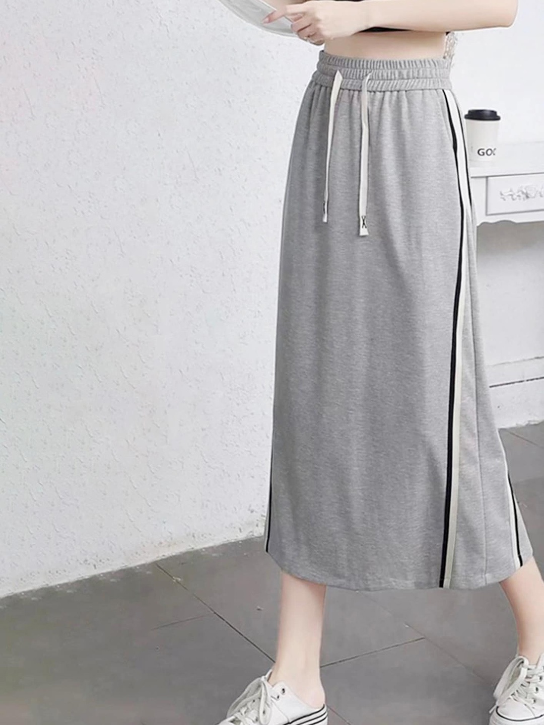 

LULU & SKY Pure Cotton A-Line Midi Skirt, Grey melange
