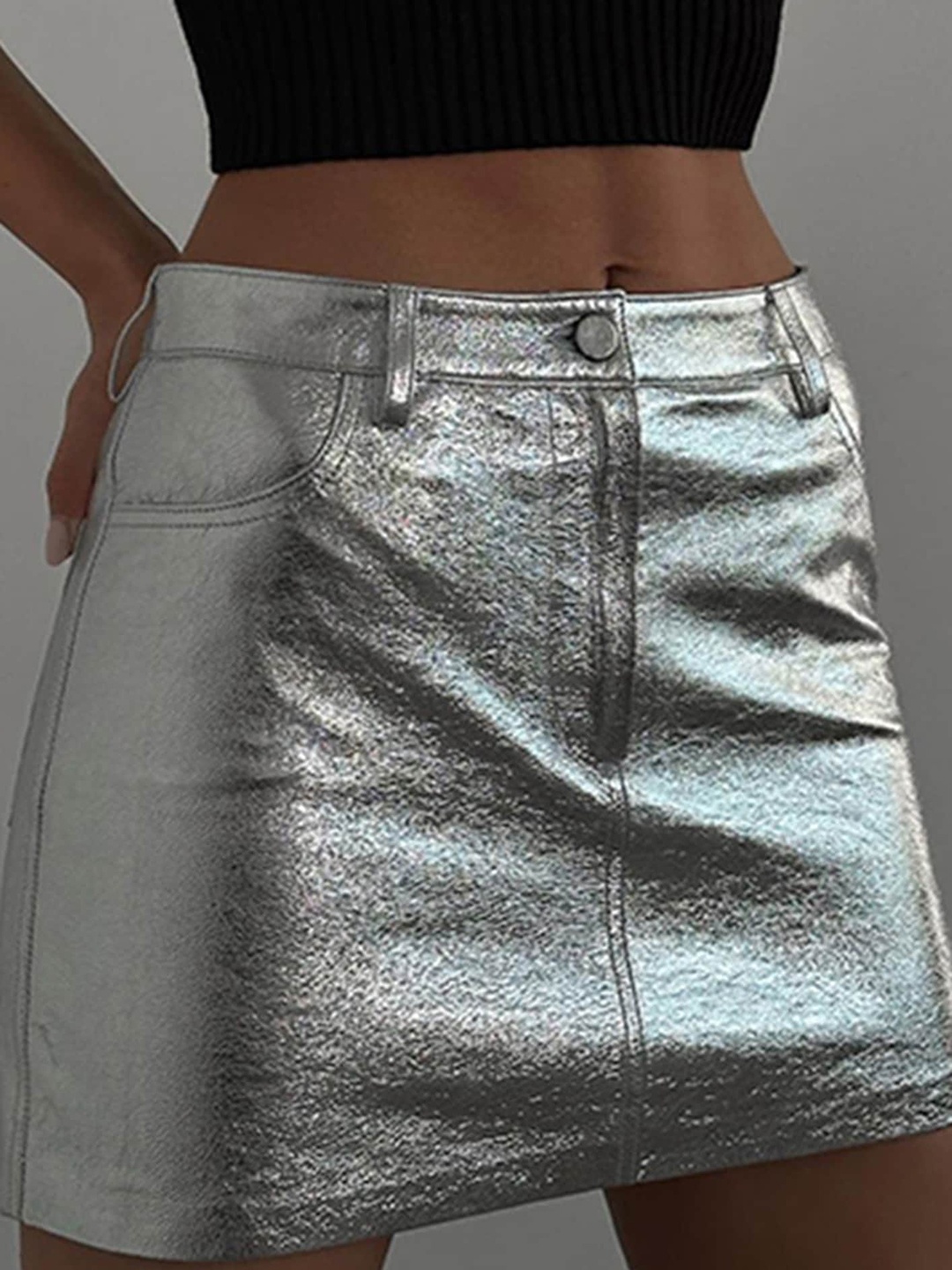 

LULU & SKY Sheen A-Line Mini Skirt, Silver