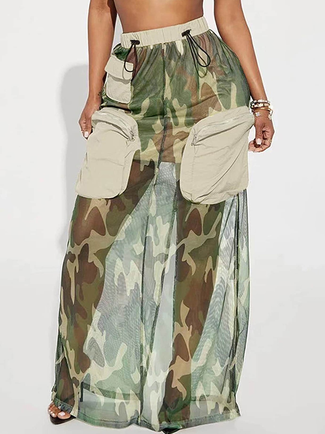 

LULU & SKY Camouflage Printed A-Line Maxi Skirt, Green