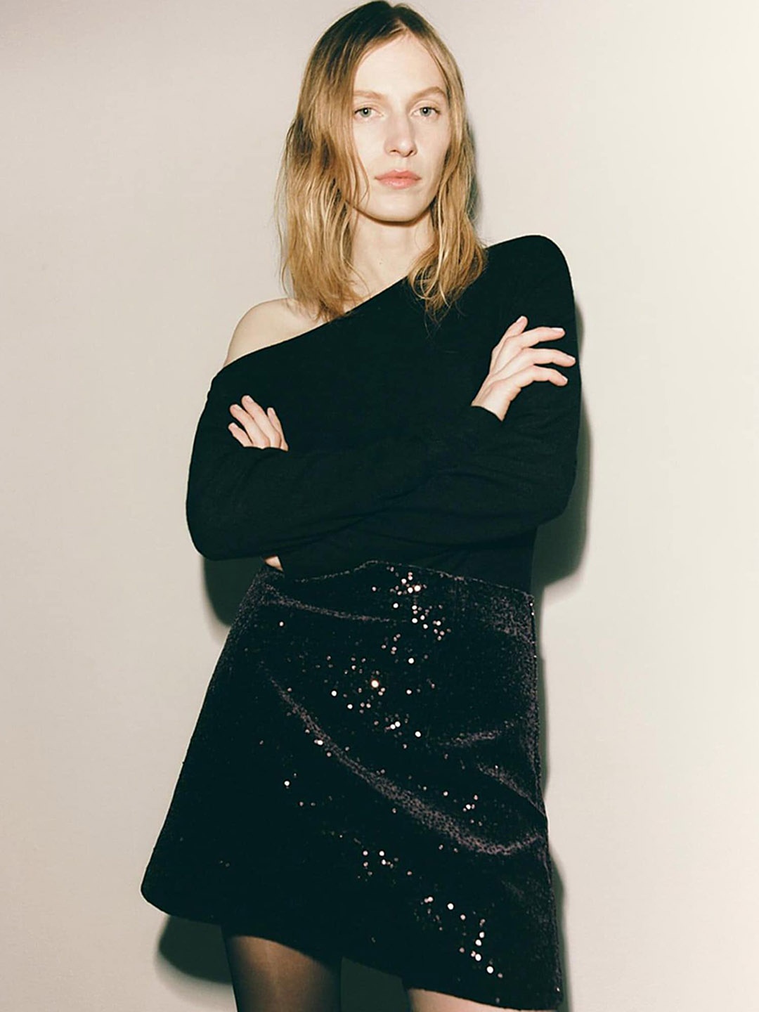 

LULU & SKY Sequin Embellished A-Line Mini Skirt, Black