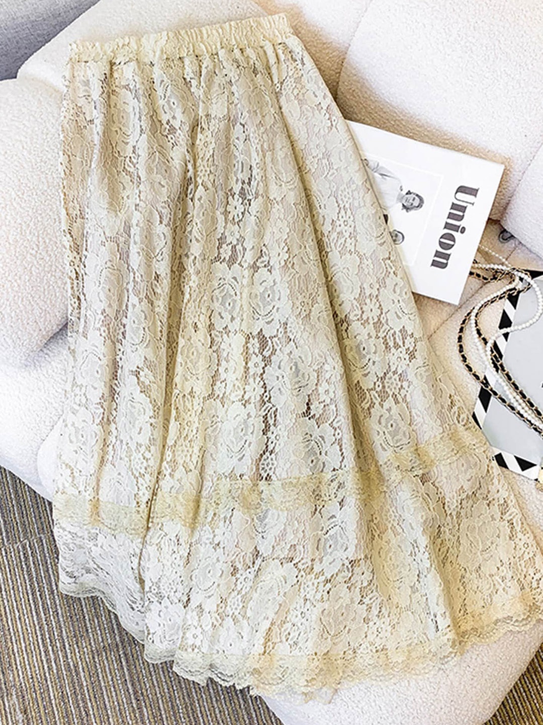 

LULU & SKY Floral Laced Flared Skirt, Off white