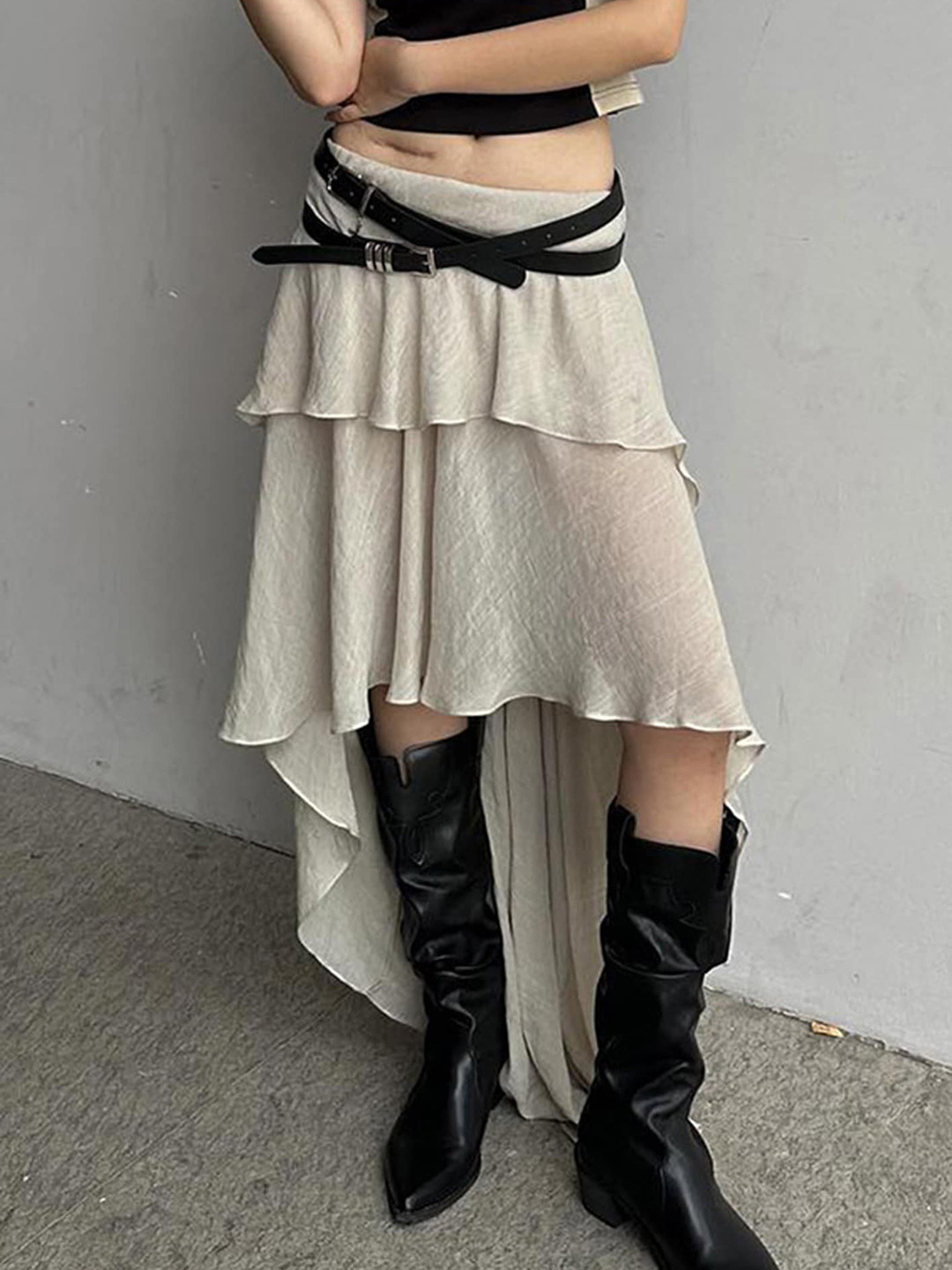 

LULU & SKY Tiered A-Line Maxi Skirt, Beige