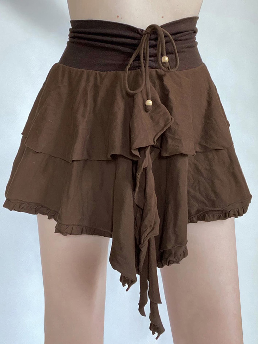 

LULU & SKY High-Waist Drawstring Mini Skirt, Brown