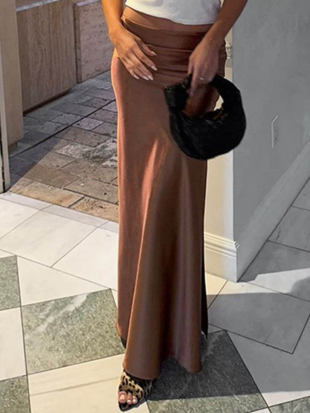 

LULU & SKY A-Line Maxi Skirt, Brown