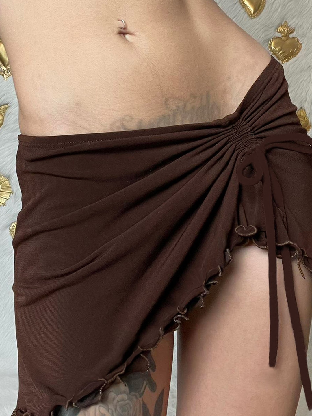

LULU & SKY Asymmetric Straight Mini Length Skirt, Brown