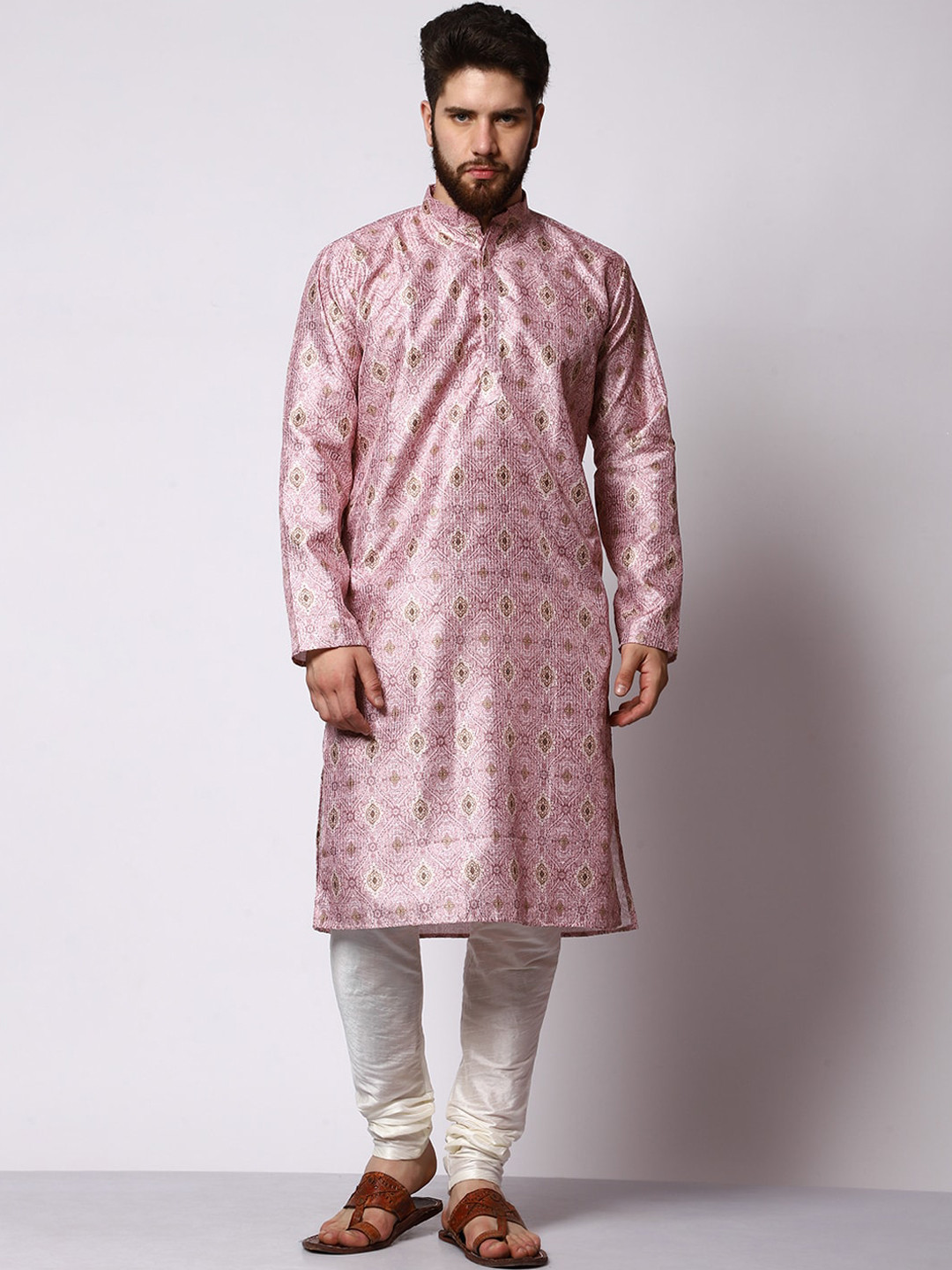 

MAG Ethnic Motifs Printed Thread Work Kurta With Churidar, Pink