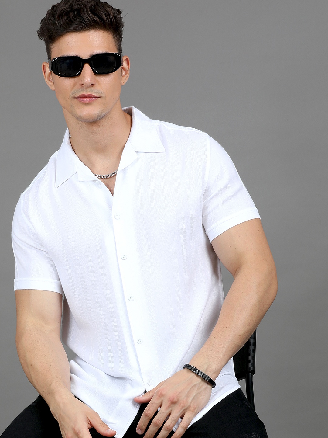 

HERE&NOW Slim Fit Cotton Casual Shirt, White