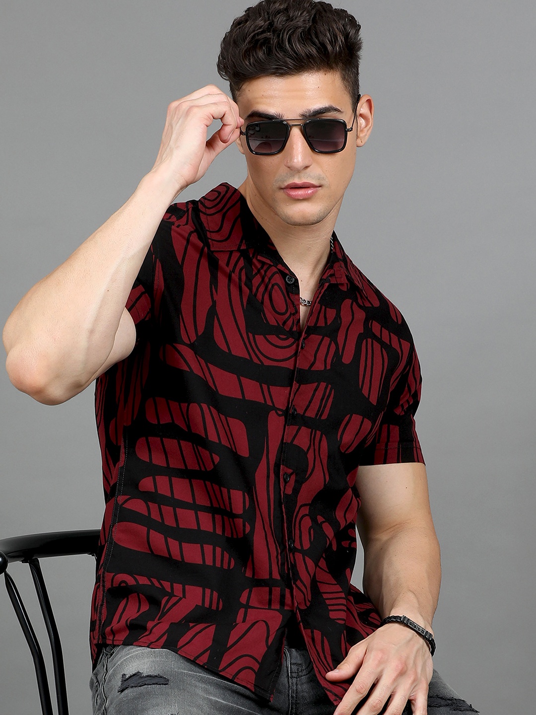 

HERE&NOW Abstract Printed Cotton Casual Shirt, Maroon