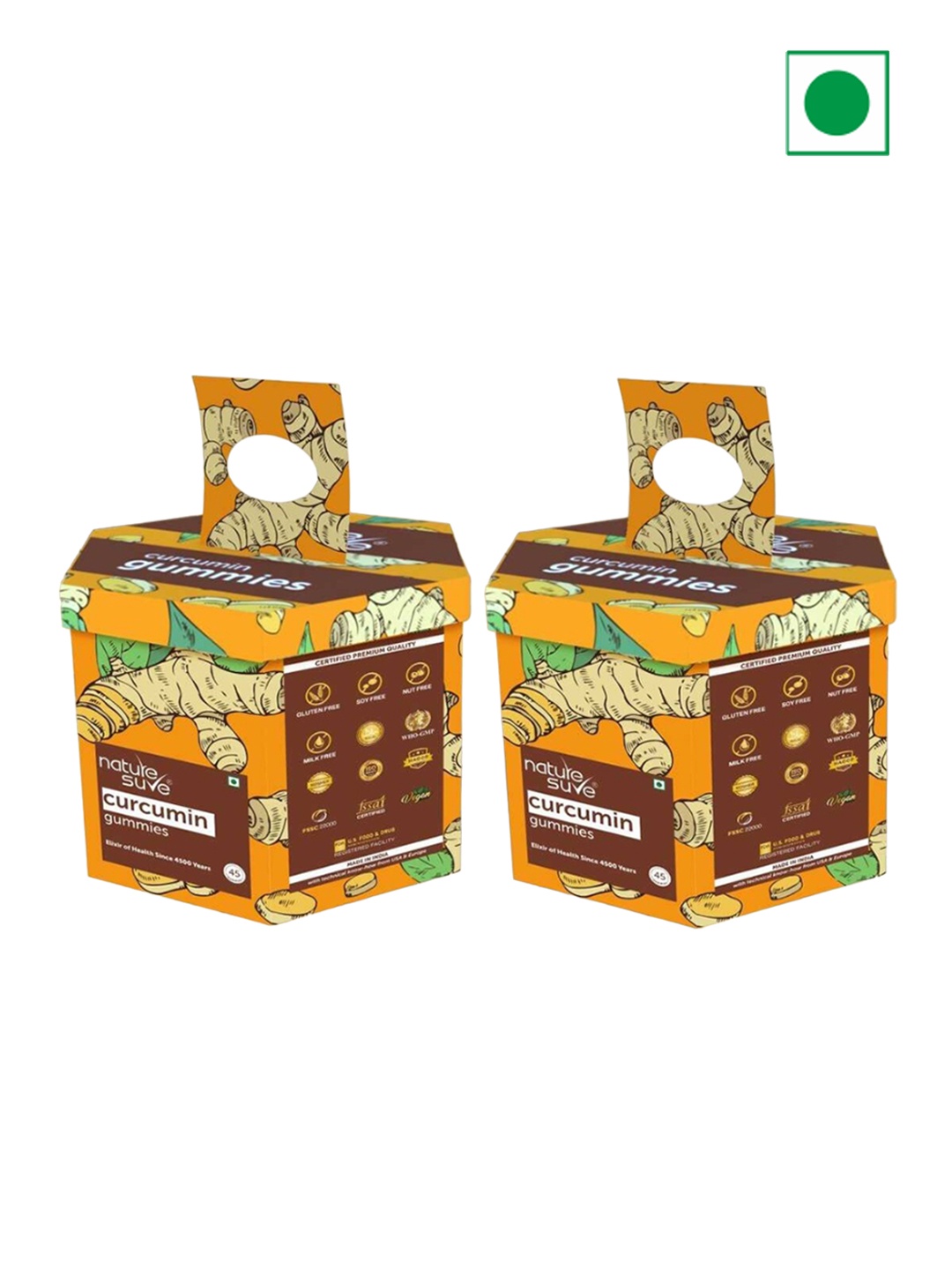 

Nature Sure Pack of 2 Curcumin Daily Gummies For Good Health - 45 Pc Each, Orange