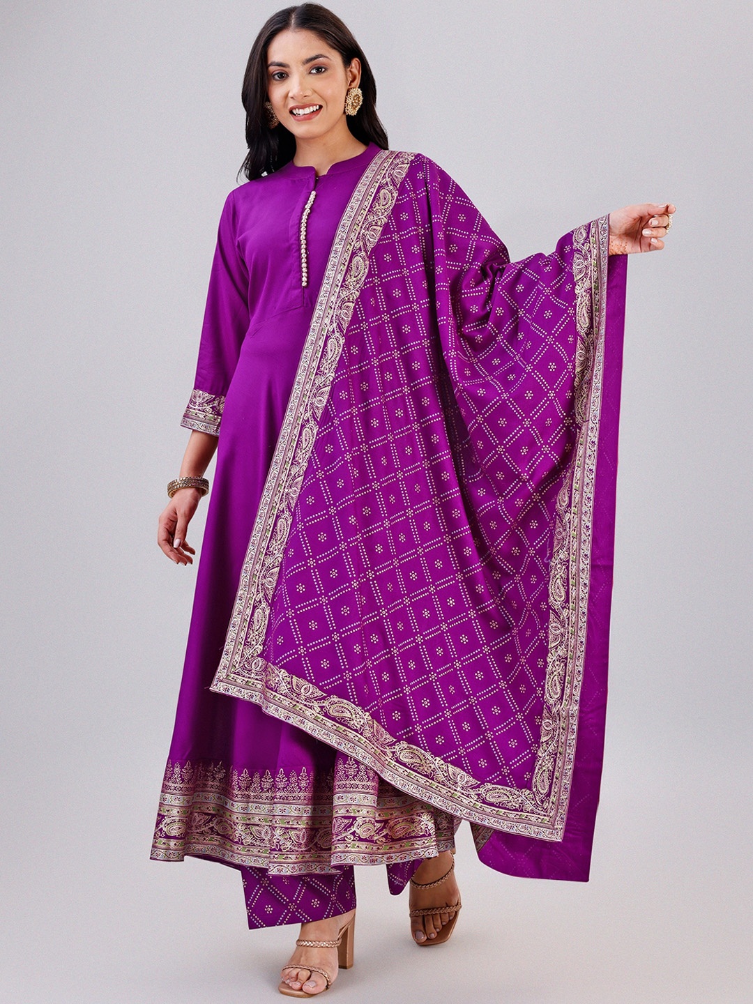 

ASPORA Women Purple Regular Kurta with Palazzos & With Dupatta