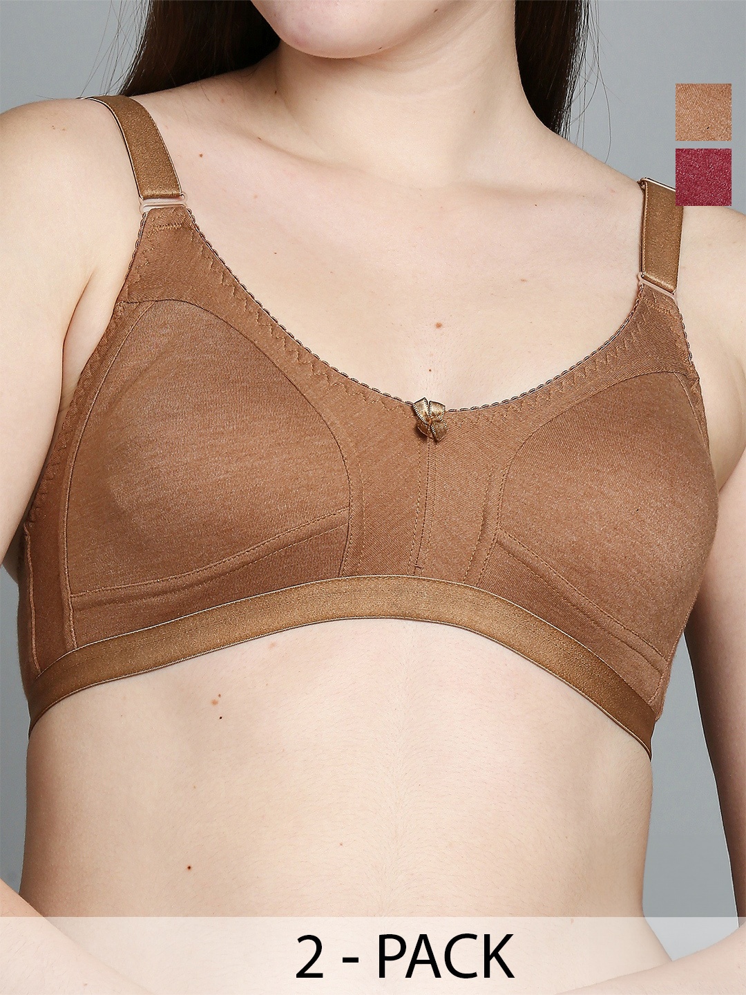 

True Shape Pack of 2 Full Coverage Cotton T-shirt Bra Anti Microbial, Camel brown