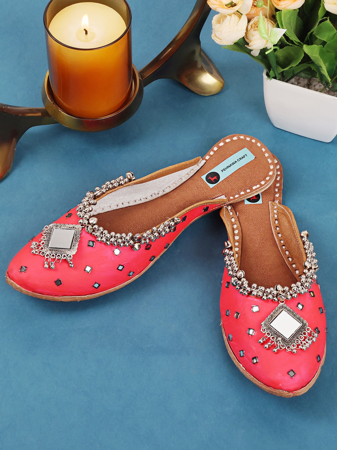 

PehnawaCraft Embellished Leather Mules, Pink