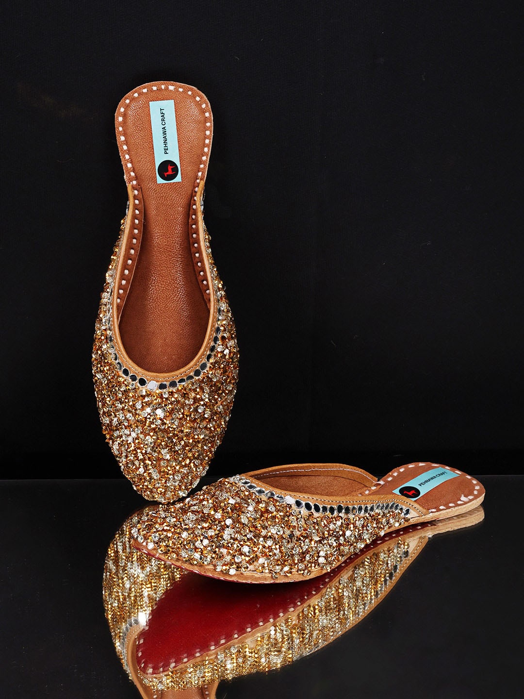 

PehnawaCraft Embellished Leather Mules, Gold