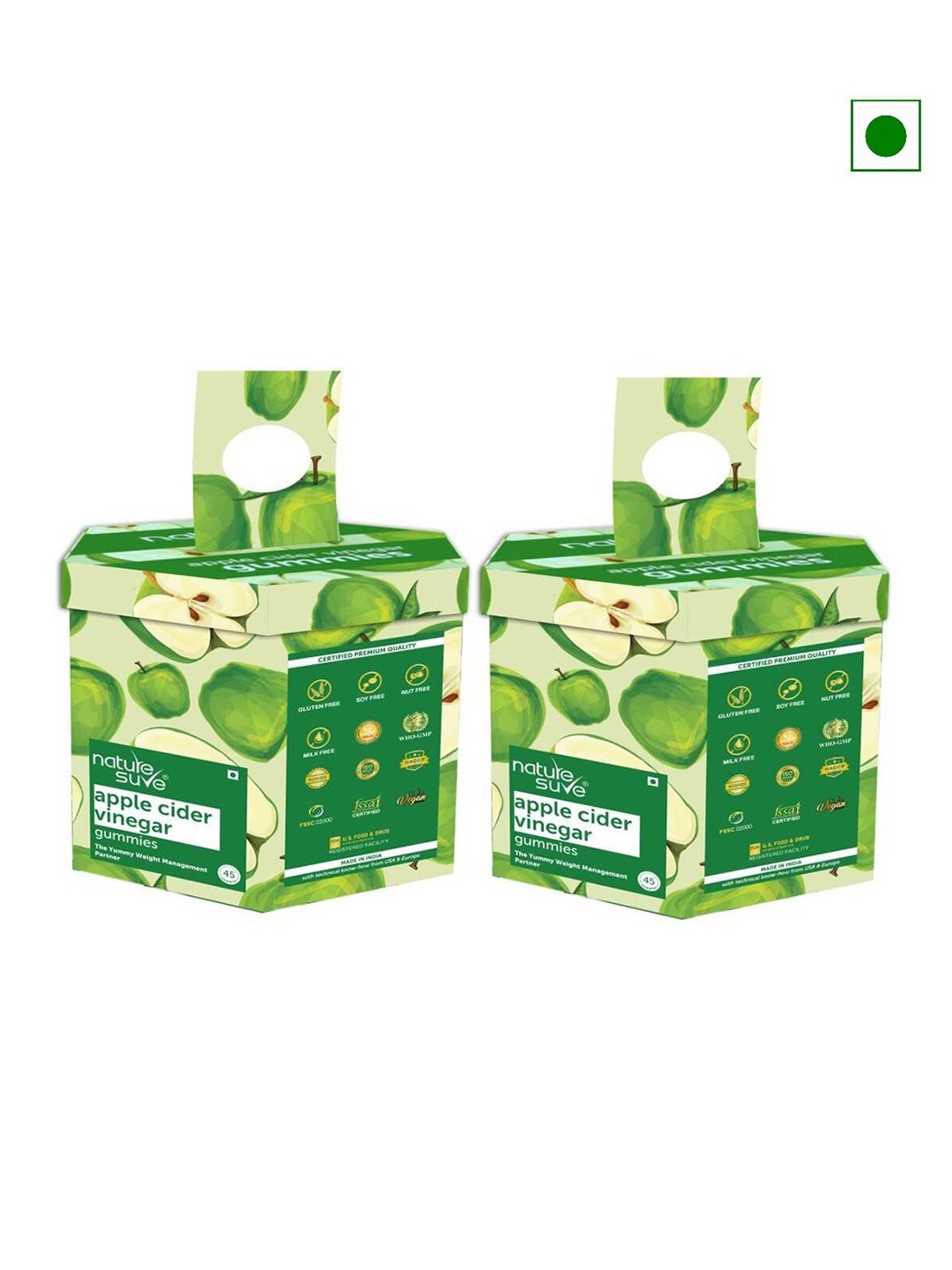 

Nature Sure Set Of 2 Apple Cider Vinegar Gummies For Weight Management - 45 Gummies Each, Green