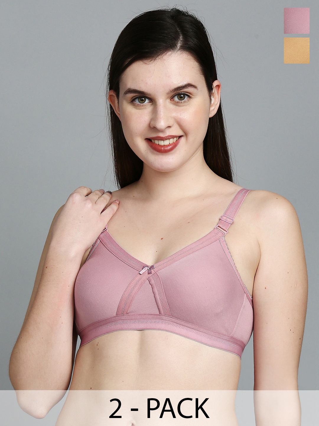 

True Shape Pack of 2 Anti Microbial T-Shirt Bra With Full Coverage Non-Wired Non-Padded, Pink