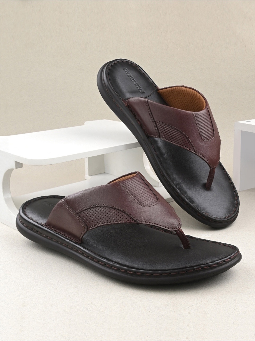 

Overdrive Men Leather Comfort Sandals, Brown