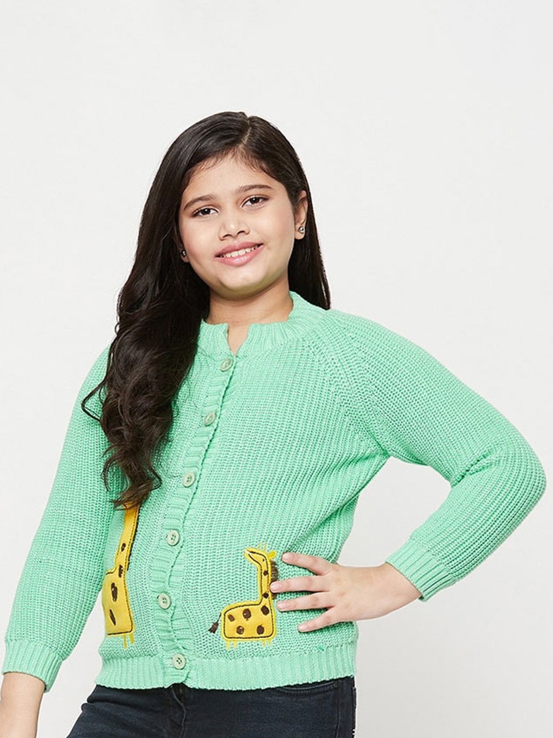 

Wildlinggs Girls Ribbed Applique Cotton Cardigan Sweater, Green