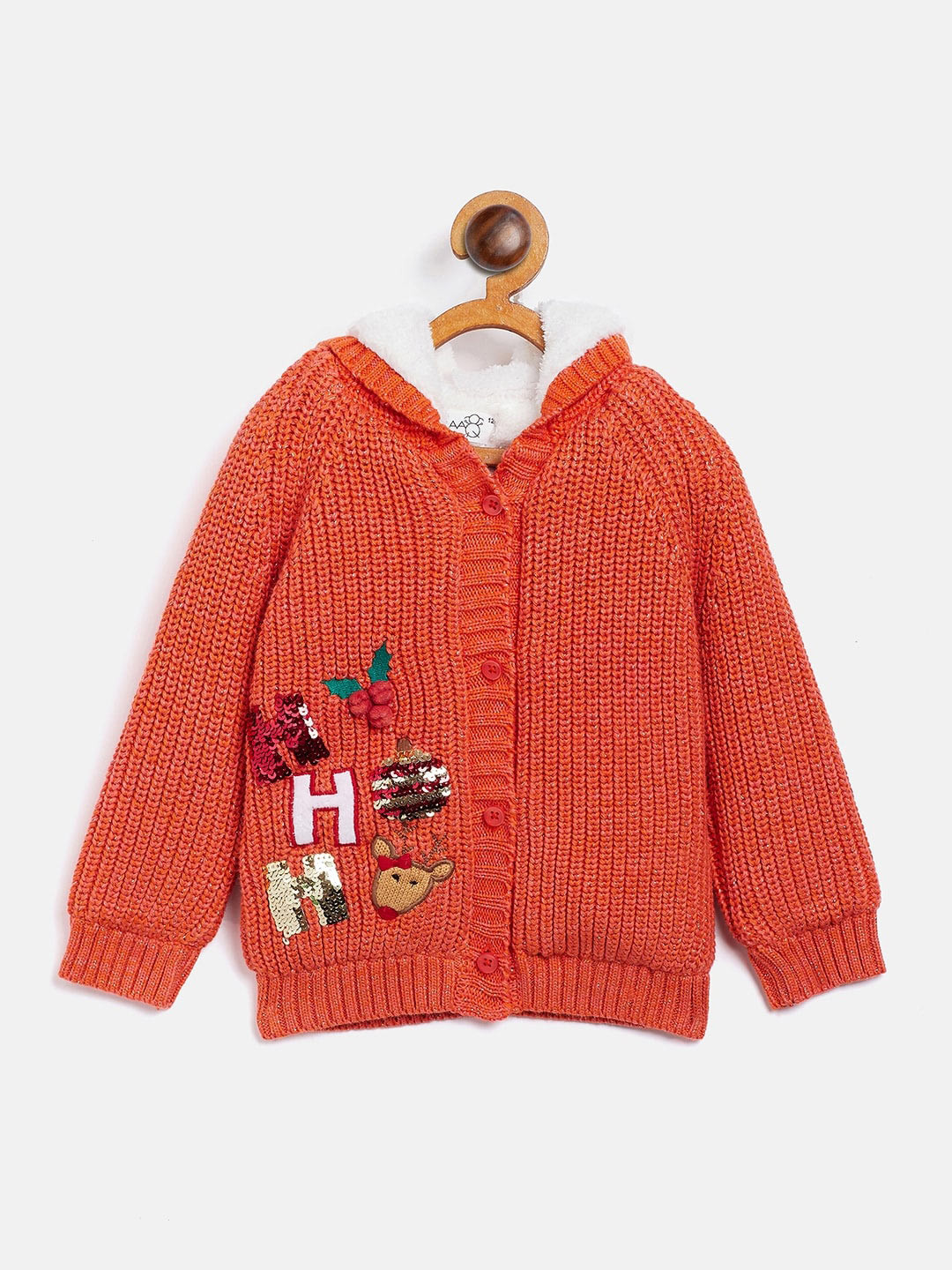 

Wildlinggs Infants Typography Pure Cotton Cardigan With Embroidered Detail Sweater, Orange