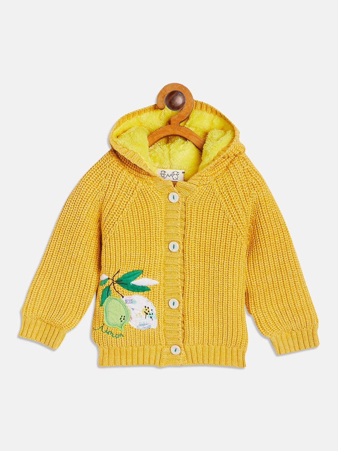 

Wildlinggs Infants Hooded Pure Cotton Cable Knit Cardigan Sweater, Yellow
