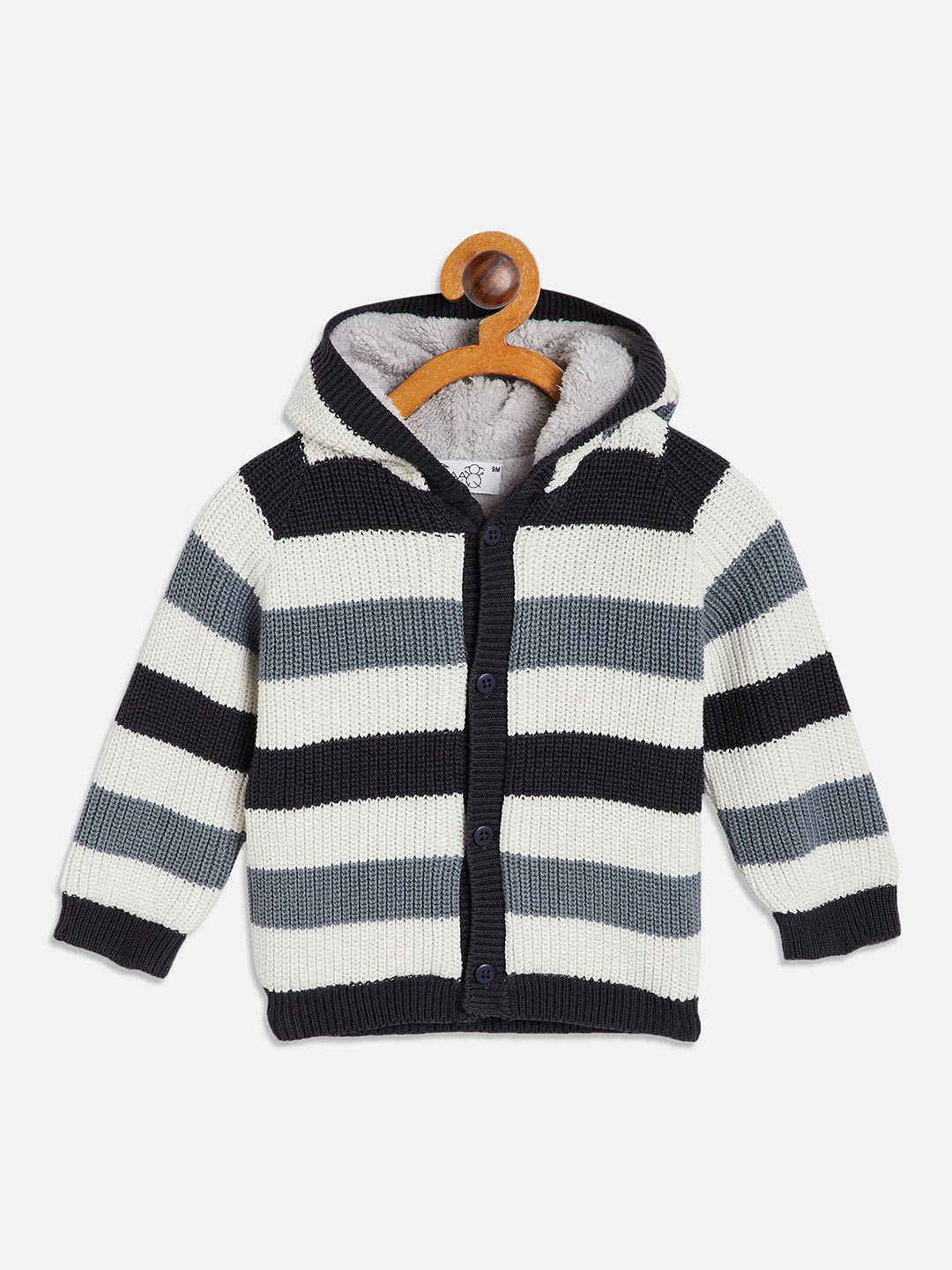 

Wildlinggs Infants Striped Pure Cotton Cardigan Sweater, Grey