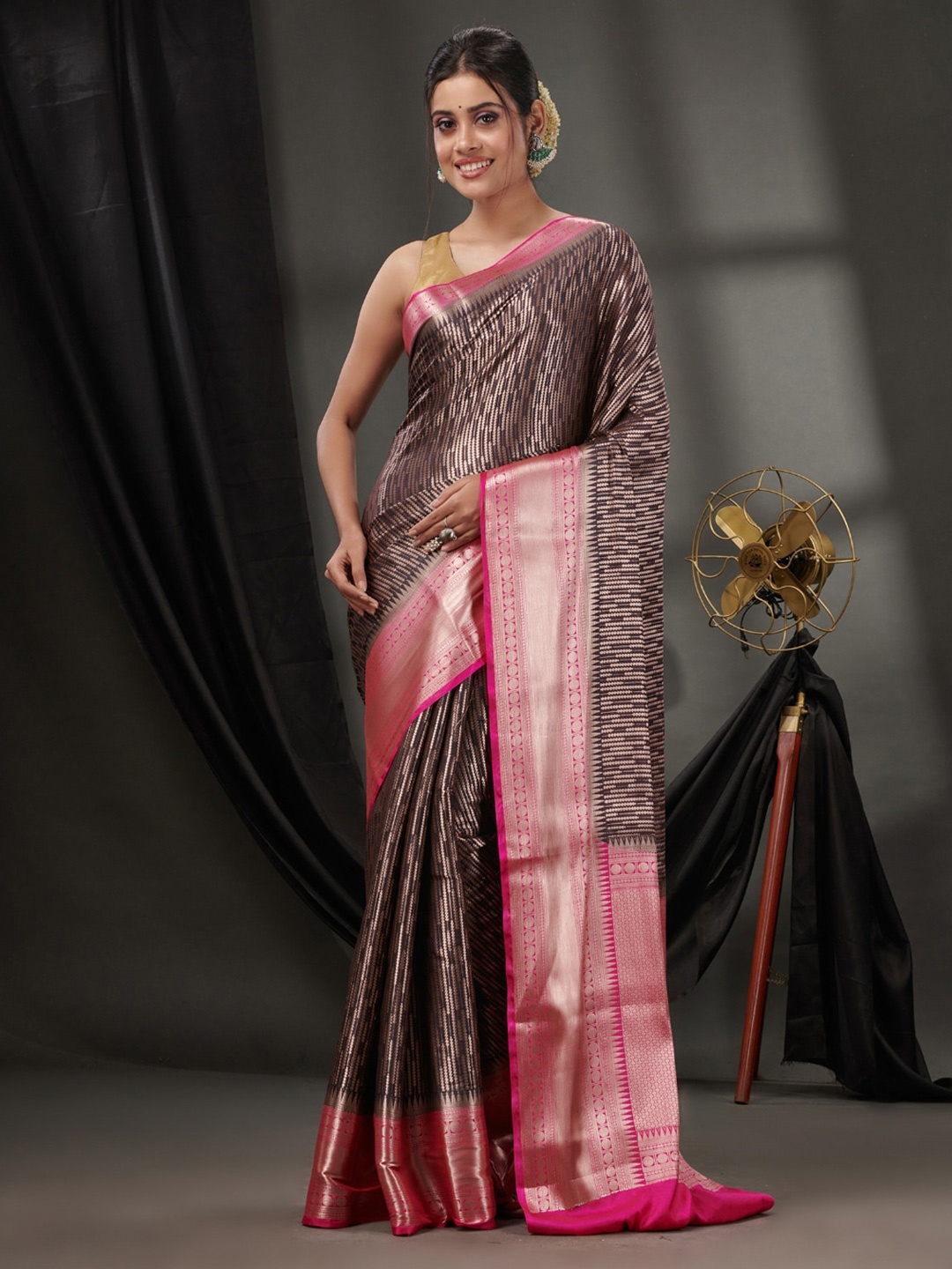 

Charukriti Woven Design Zari Silk Blend Saree, Black