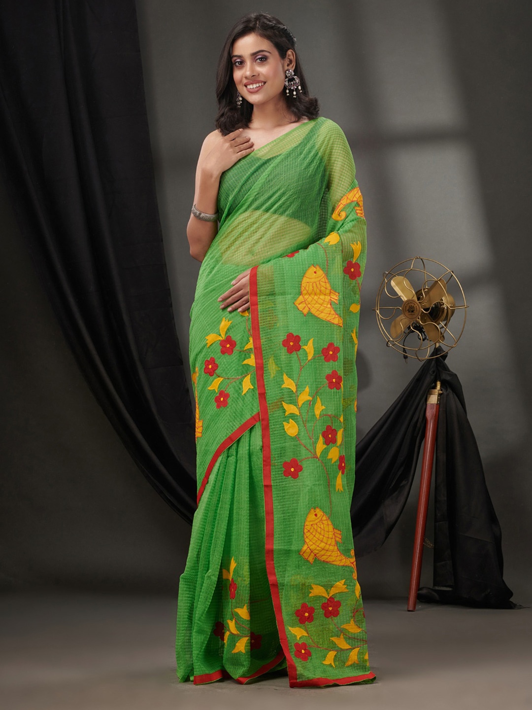 

Charukriti Floral Printed Kota Saree, Green