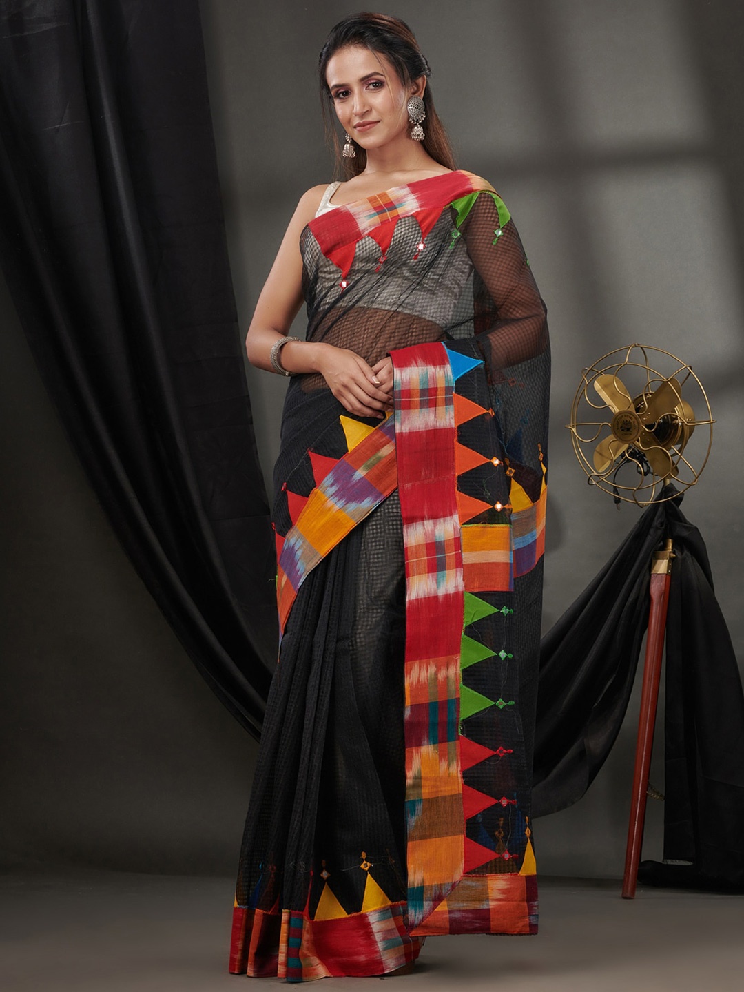 

Charukriti Mirror Work Kota Saree, Black