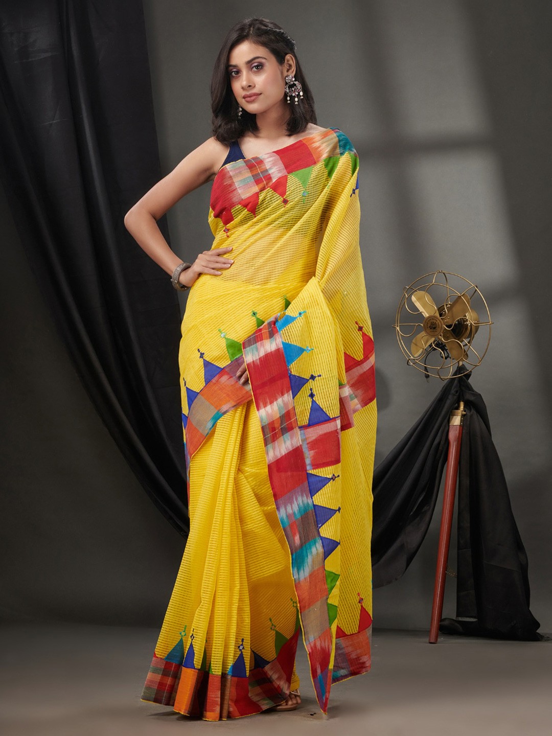 

Charukriti Striped Kota Saree, Yellow