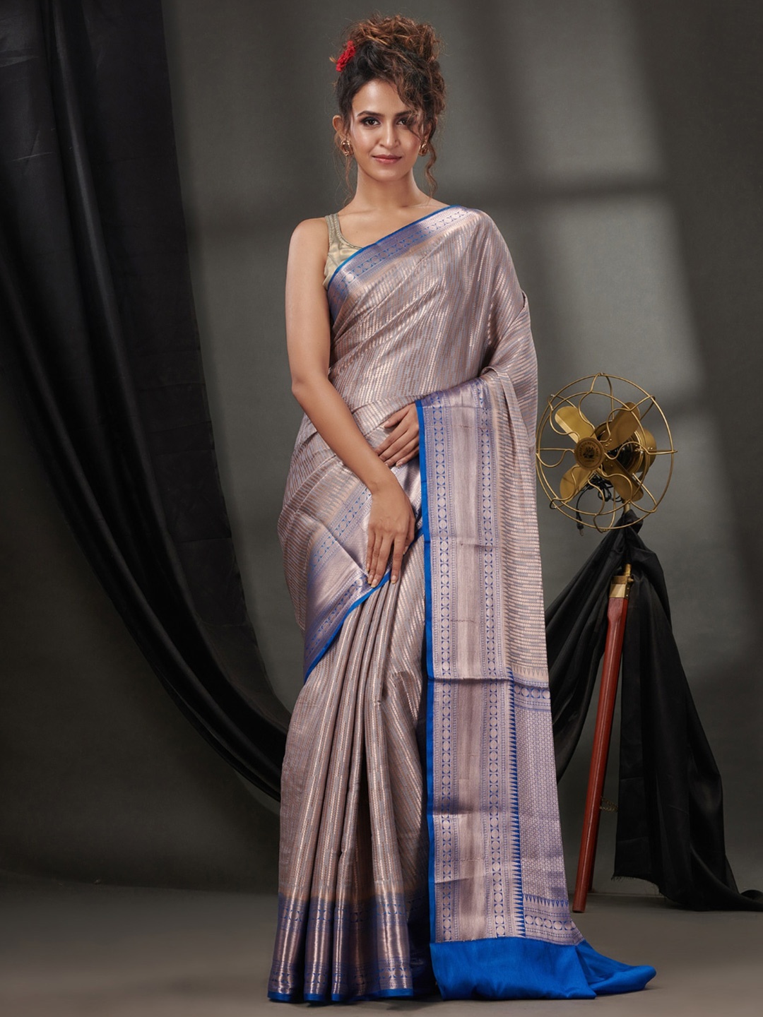 

Charukriti Ethnic Motif Woven Design Zari Saree, Grey