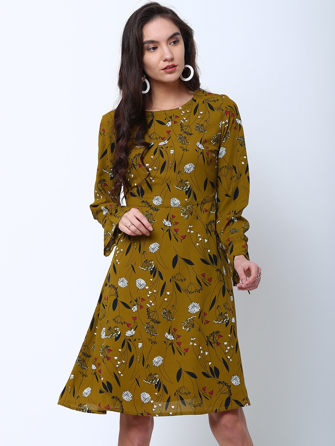 

Tokyo Talkies Women Olive Green Printed A-Line Dress