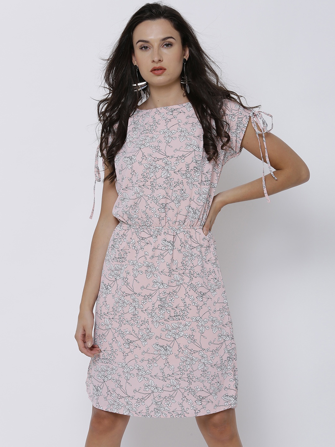 

Tokyo Talkies Women Peach-Coloured Printed A-Line Dress