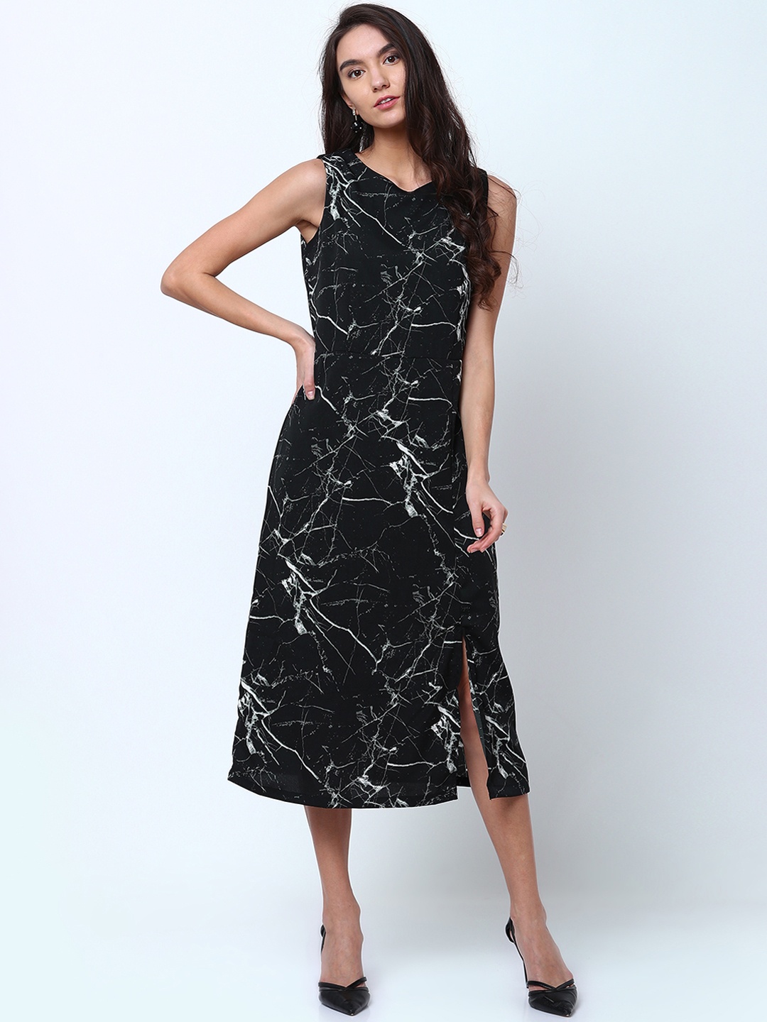 

Tokyo Talkies Women Black & White Printed A-Line Dress