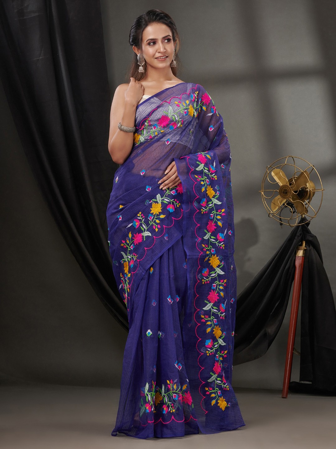 

Charukriti Floral Embroidered Kota Saree, Blue
