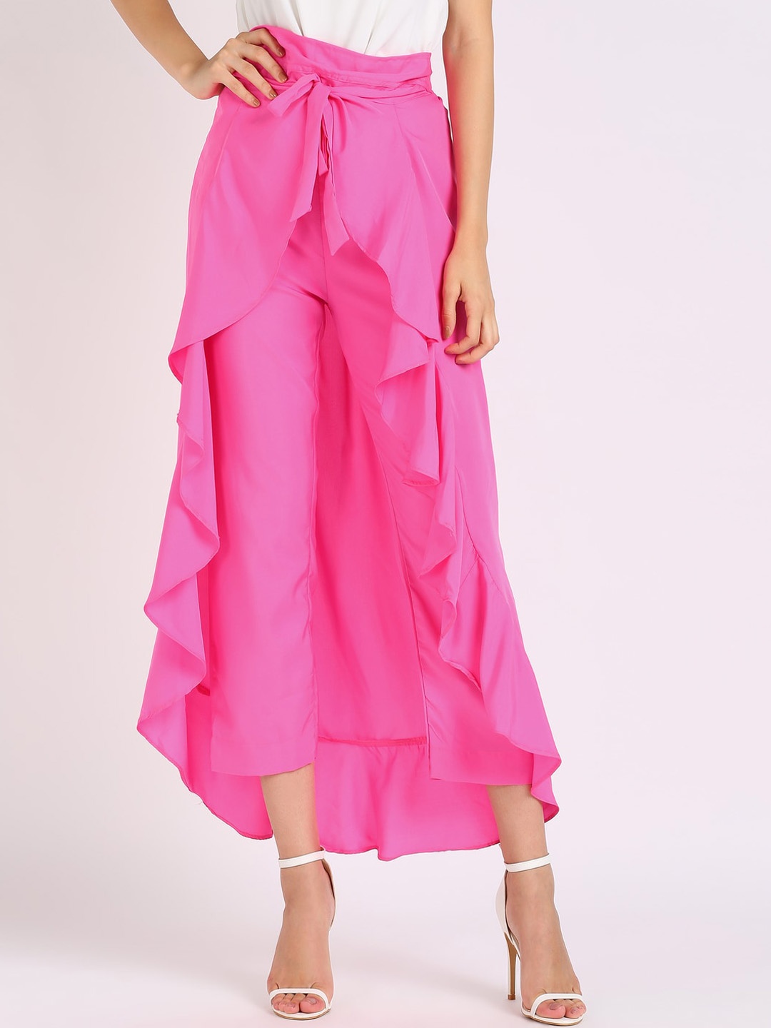 

VAHSON Ruffle Maxi Wrap Pant Skirt, Pink