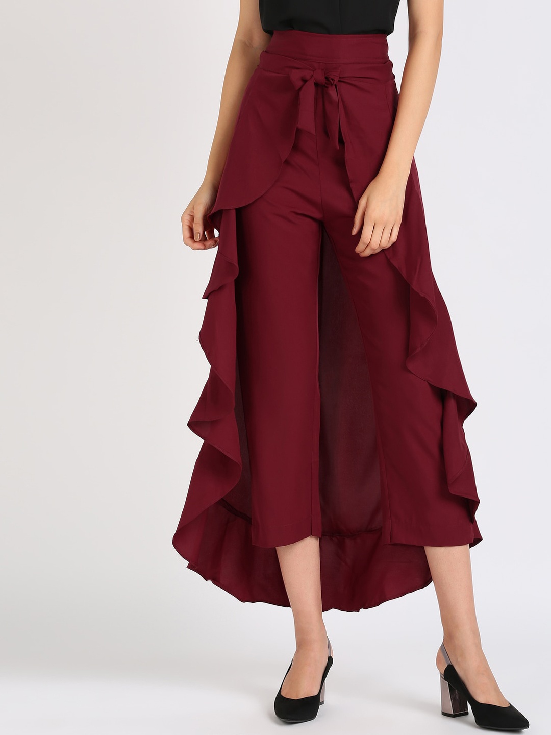 

VAHSON LULU Flared Maxi Length Pant Skirt, Maroon