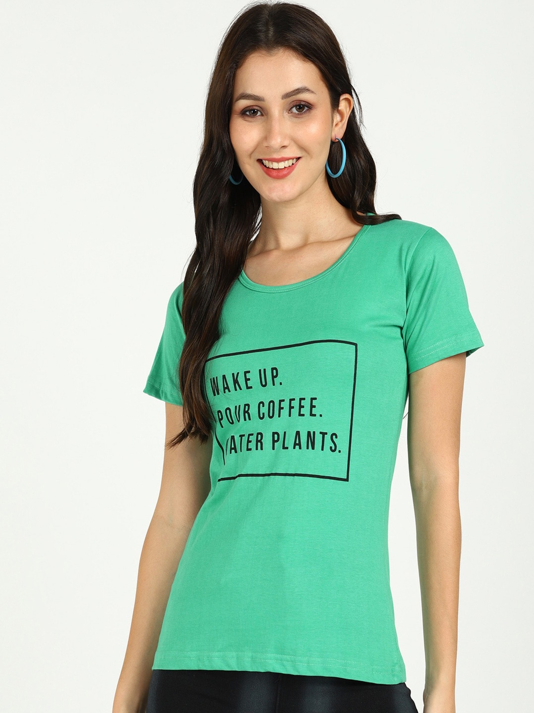 

VAHSON Women Green Typography Printed T-shirt